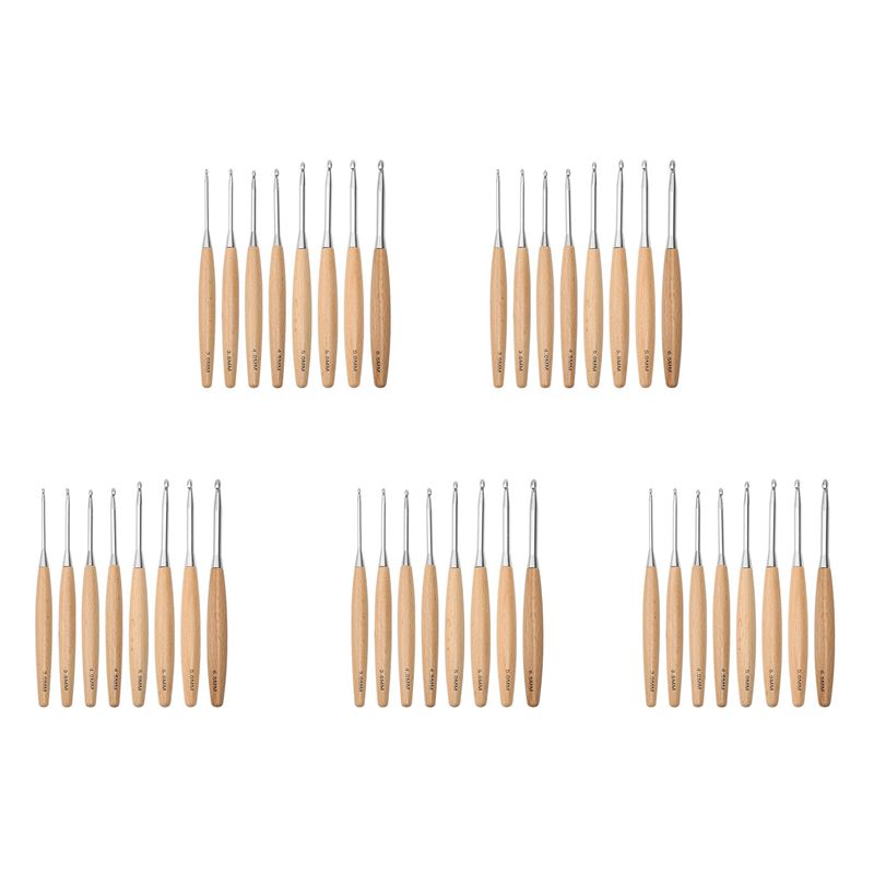 ABJI-40Pcs Wood Crochet Hooks  - Wooden Crochet Hooks Ergonomic Handle ulasan dan harga