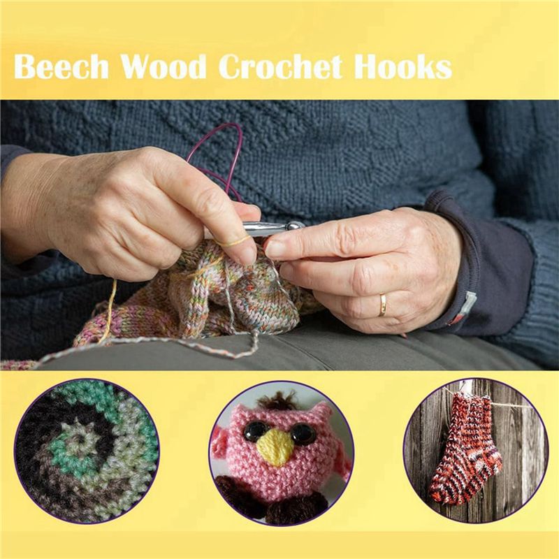 ABJI-40Pcs Wood Crochet Hooks  - Wooden Crochet Hooks Ergonomic Handle ulasan dan harga